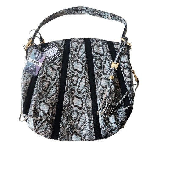 AIMEE KESTENBERG Snakeskin Embossed & Black Suede Large...